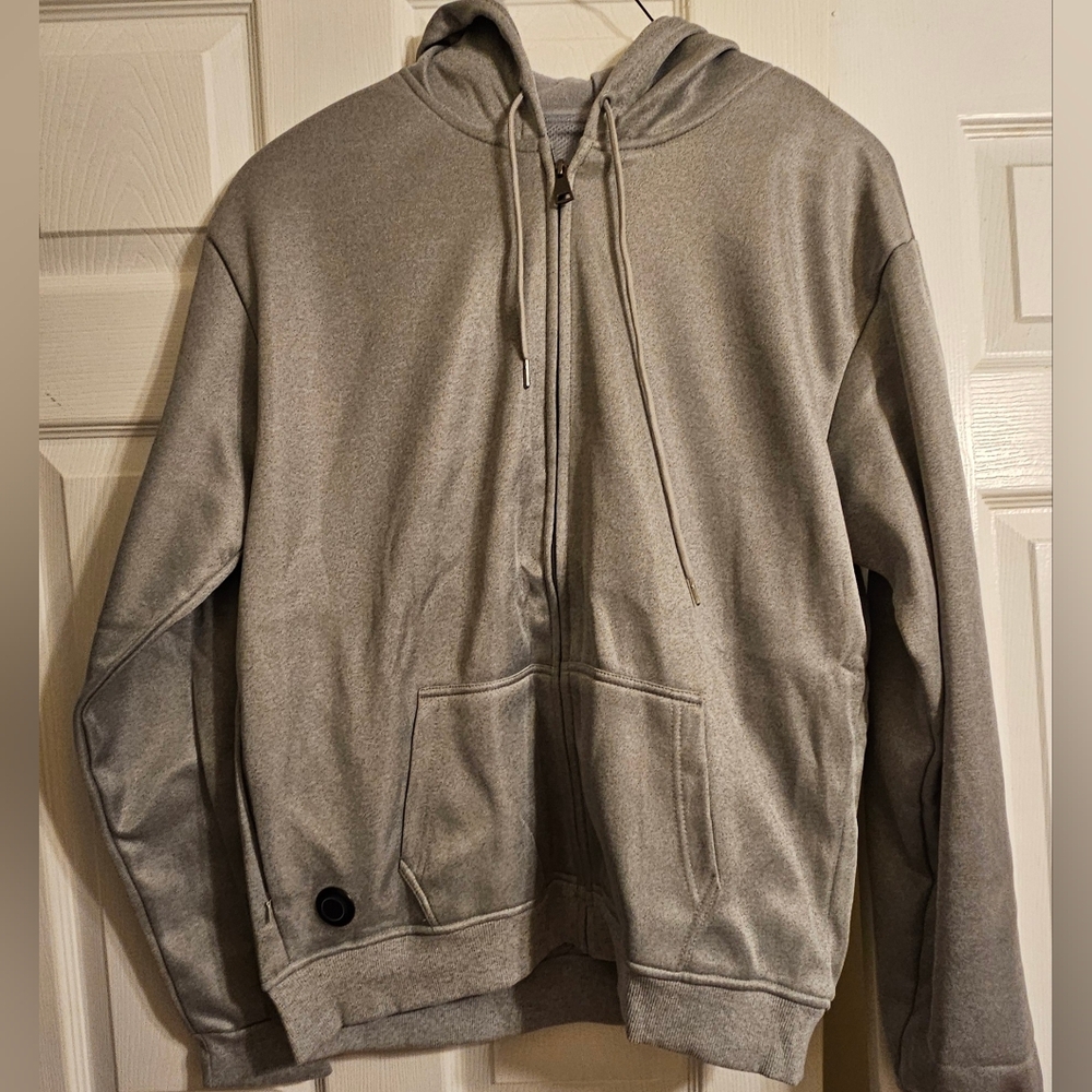 HEATED Mens/Womans Gray Hoodie Sweater With Battery Pack Included